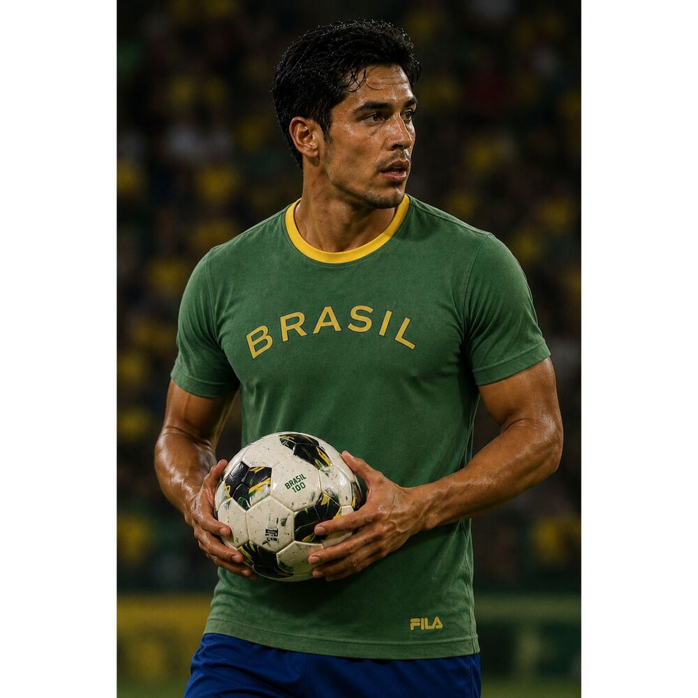 Fila FIFA Brasil Ringer Tee Green Yellow Soccer Athletic Shirt Men M